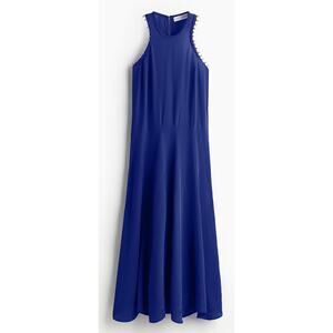 NWT H&M Studio Deep Blue Sleeveless Beaded Detail Maxi Dress Size Large